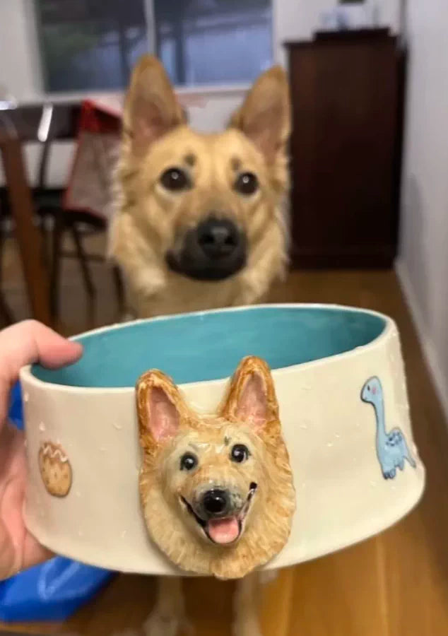 Personalized 3D Dog Cat Face Ceramic Slow Feeder Bowl