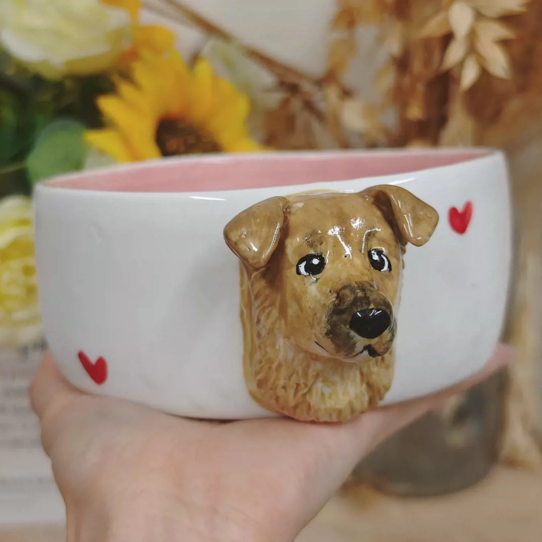 Personalized 3D Dog Cat Face Ceramic Slow Feeder Bowl