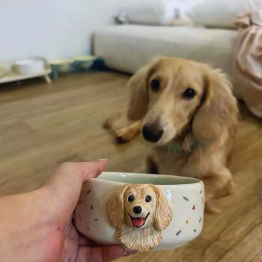 Personalized 3D Dog Cat Face Ceramic Slow Feeder Bowl